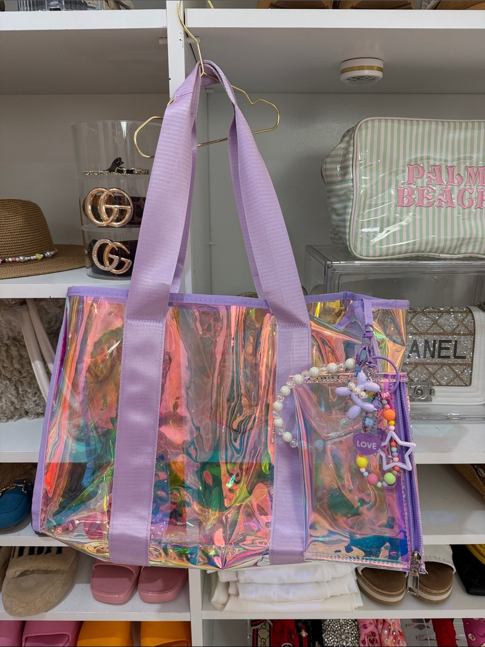 Iridescent Lavender Tote Bag with Detachable Charm